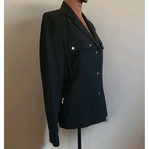 Vintage Talbots Italian Blazer Jacket Women's Size 6 Black Stretch Wool Snap - Picture 4 of 8